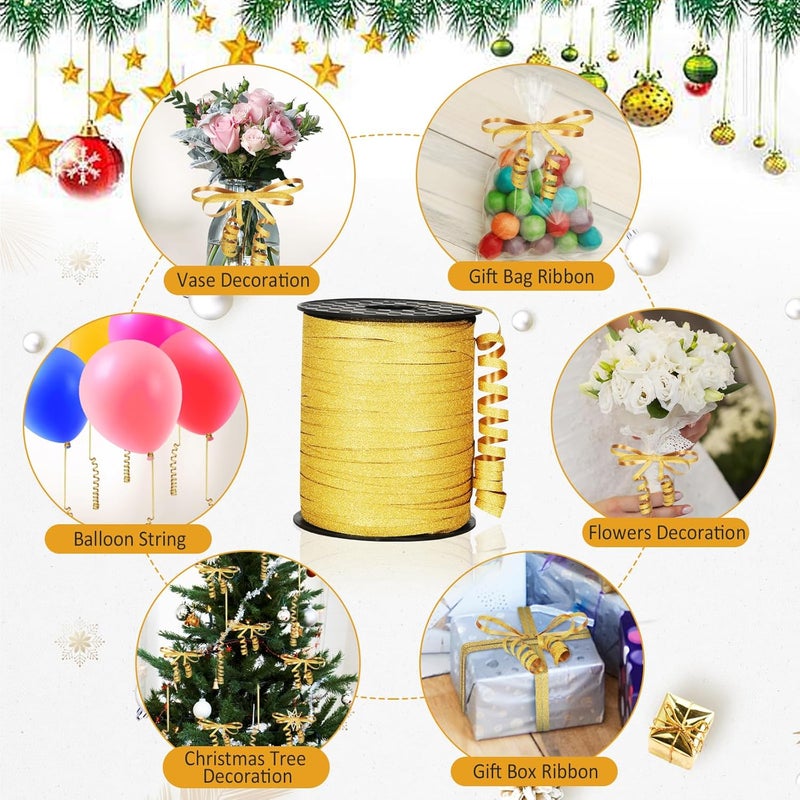 OMISELIO 500 Yards Gold Ribbon Curling Glitter, Balloon String, Shiny Metallic Curly Roll for Gift Wrapping Ribbon for Christmas, New Years, Graduations, Birthday Decoration, 3/16" - Image 4